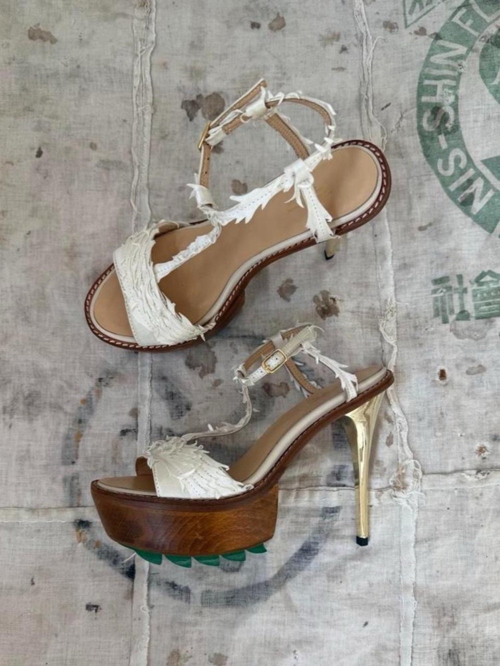 Undercover t-strap leather feather heels